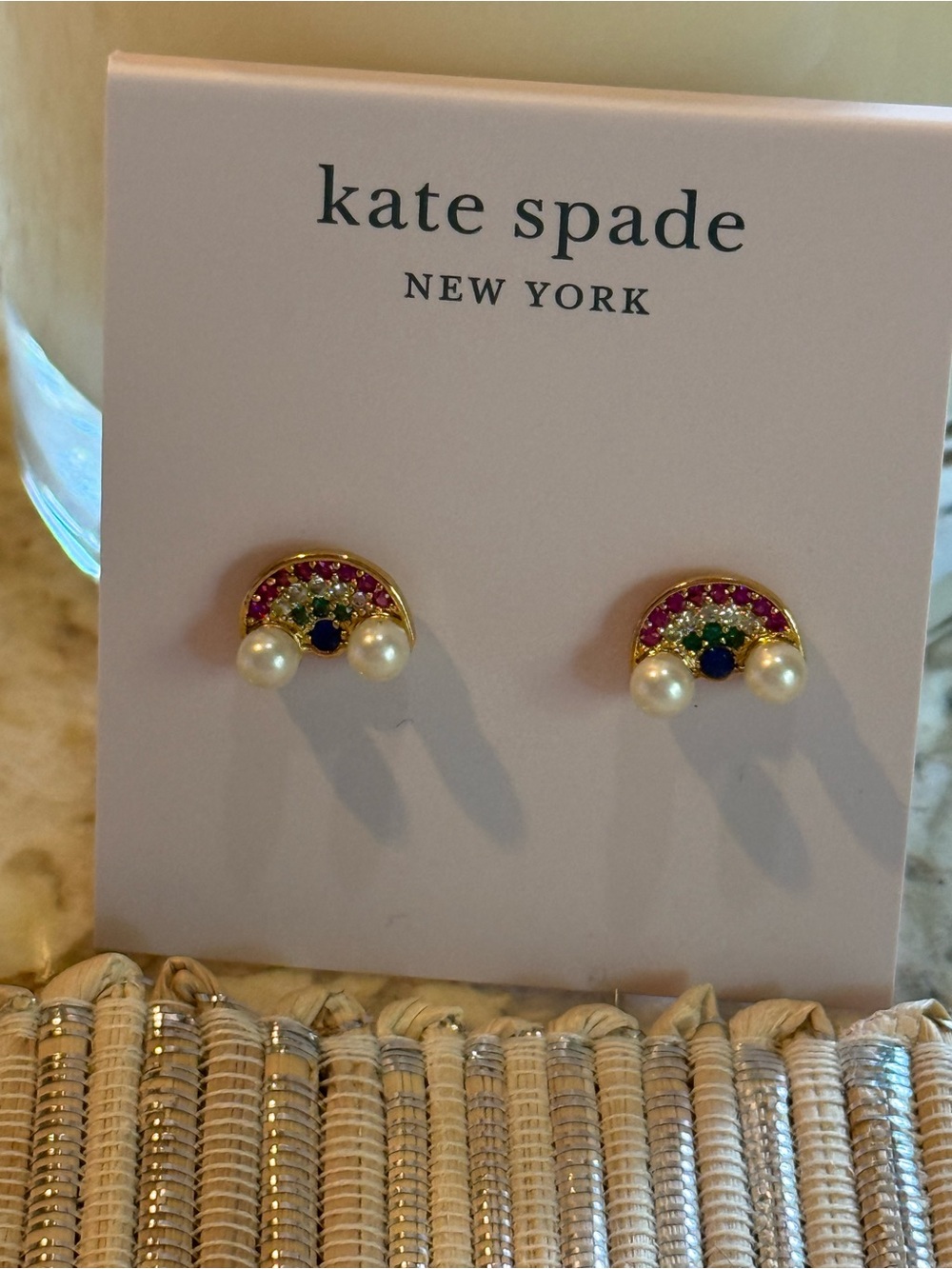 NEW kate spade new york Wishes Rhinestone Faux Pearl Rainbow Stud Earrings - Picture 3 of 9